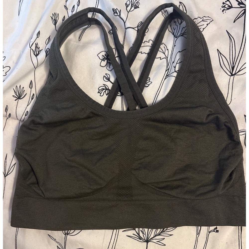 AKAMC Dark Grey Unlined Strappy Back Sports Bra, Size‎ Medium